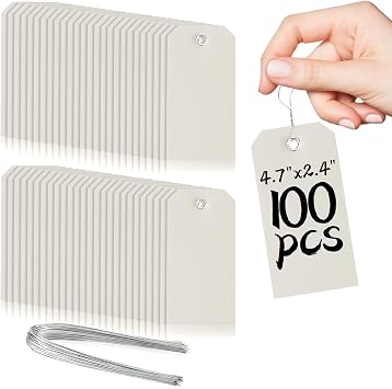 100 Pieces Plastic Shipping Tags with Wires Blank Labeling Tags Waterproof Hang Tags with Reinforcement Hole Durable Wire Tags Labels Stacking Tags for Equipment Parts Grey, 4 3/4" x 2 3/8"