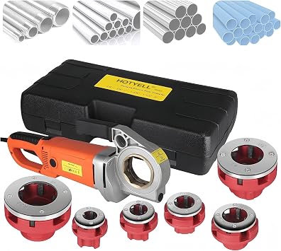 Electric Pipe Threader, 2300W Pipe Threading Machine Heavy-Duty Hand-Held Power Drive Kit Portable with 6 Dies 1/2-Inch to 2-Inch Pipe Threading Die Heads, Ratchet Pipe Threader Kit