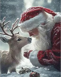 xackcme Christmas Paint by Numbers for Adults, Santa Claus Paint by Number on Canvas Without Frame, DIY Deer Oil Painting for Gift Home Wall Decor (16x20 inch)