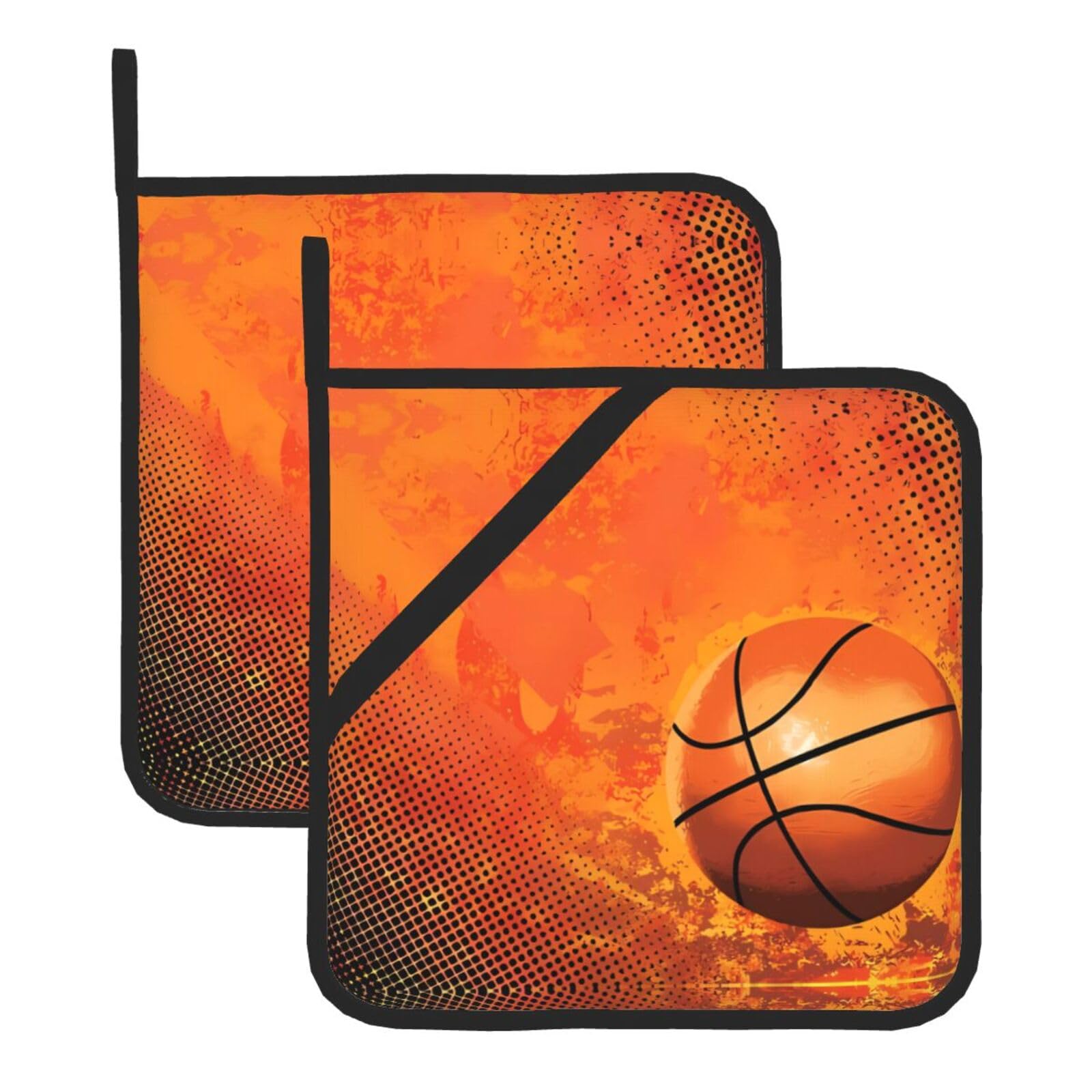 HJFCZH Basketball Prints Square Hot Pads for Kitchen - Waterproof Heat Resistant Potholders, Thick Trivet Covers with Hanging Loops, Oven & Grill Dish Protectors (2-Pack)