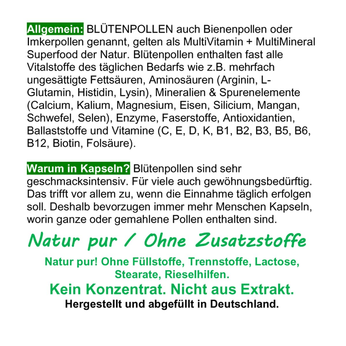 BLÜTENPOLLEN - GANZE Bienenpollen in Kapseln - MultiVitamin + MultiMineral SUPERFOOD der NATUR - 360 (2x180) Kapseln Imkerqualität - HOCHWIRKSAM. OHNE ZUSATZSTOFFE. 26925-4