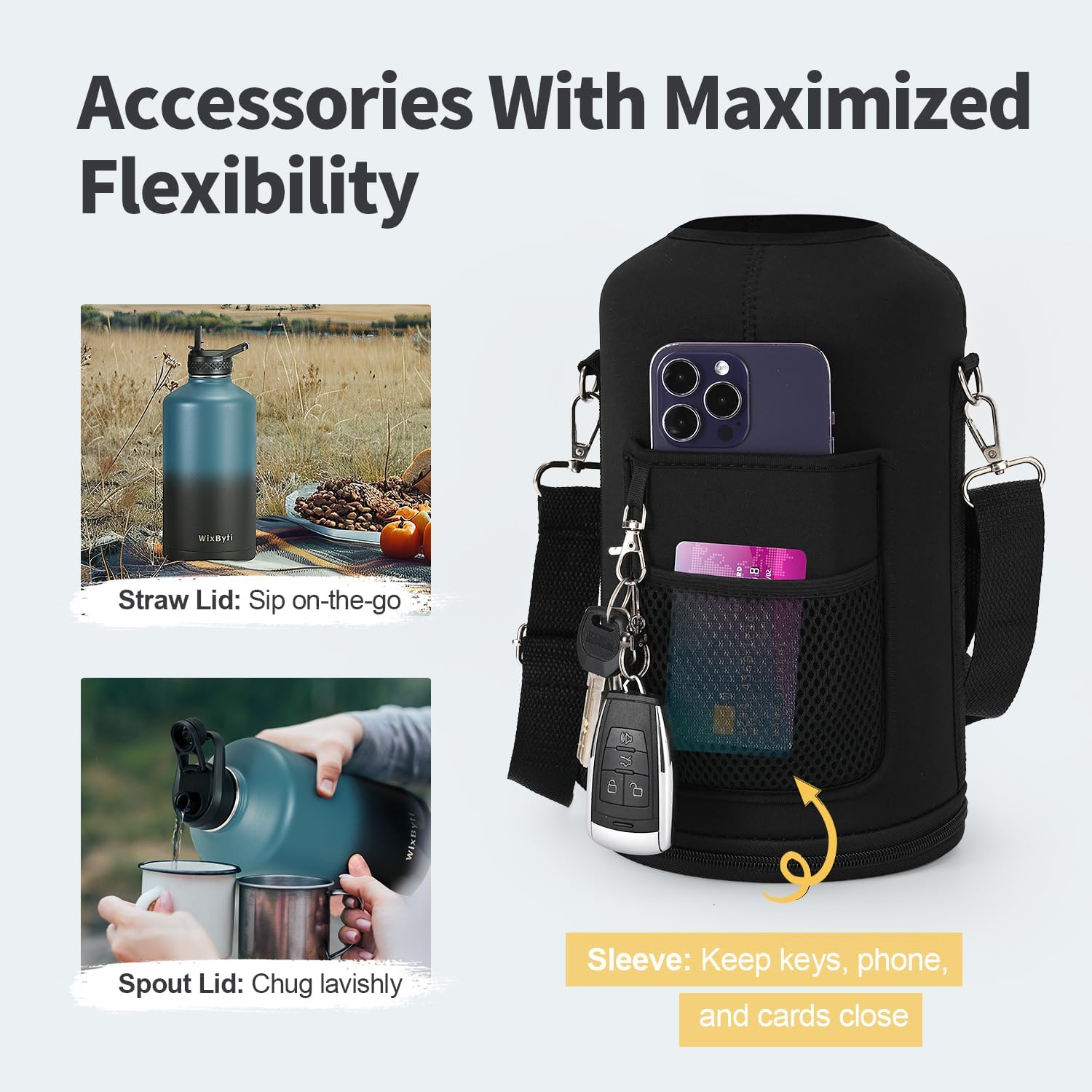 One Gallon Water Bottle Insulated with DIY Stickers, Triple Wall Vacuum Cold for 48 Hrs Leak-proof Non-BPA, 128oz Large Sports Stainless Steel Water Jug with Paracord Handle Straw Spout Lids - Image 3