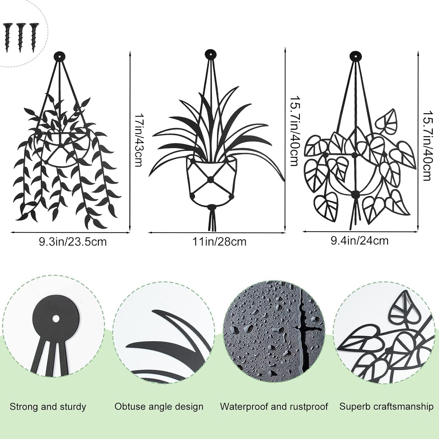 3Pcs Metal Vase Flowers Sign Wall Arts Decor, Minimalism Flower in Vase Hanging Iron Decoration, Elegant Plant Potted Wall Art Sculpture for Home Bedroom Bathroom Kitchen Outdoor Indoor