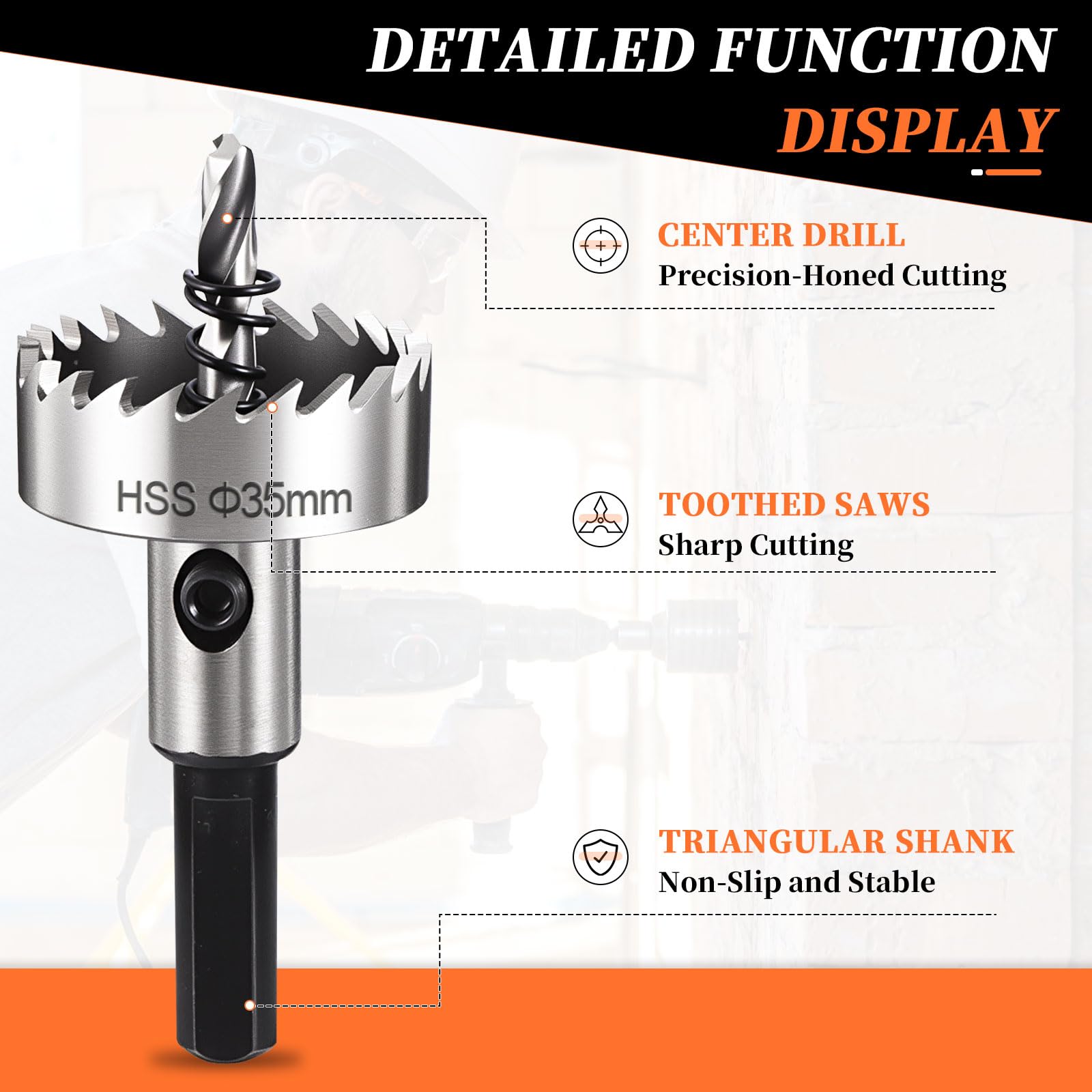 METALLIXITY Hole Saw 35mm (1-3/8"), 4341 High Speed Steel Hole Cutter with Center Drill Bit, Hex Key and Spring - Image 3