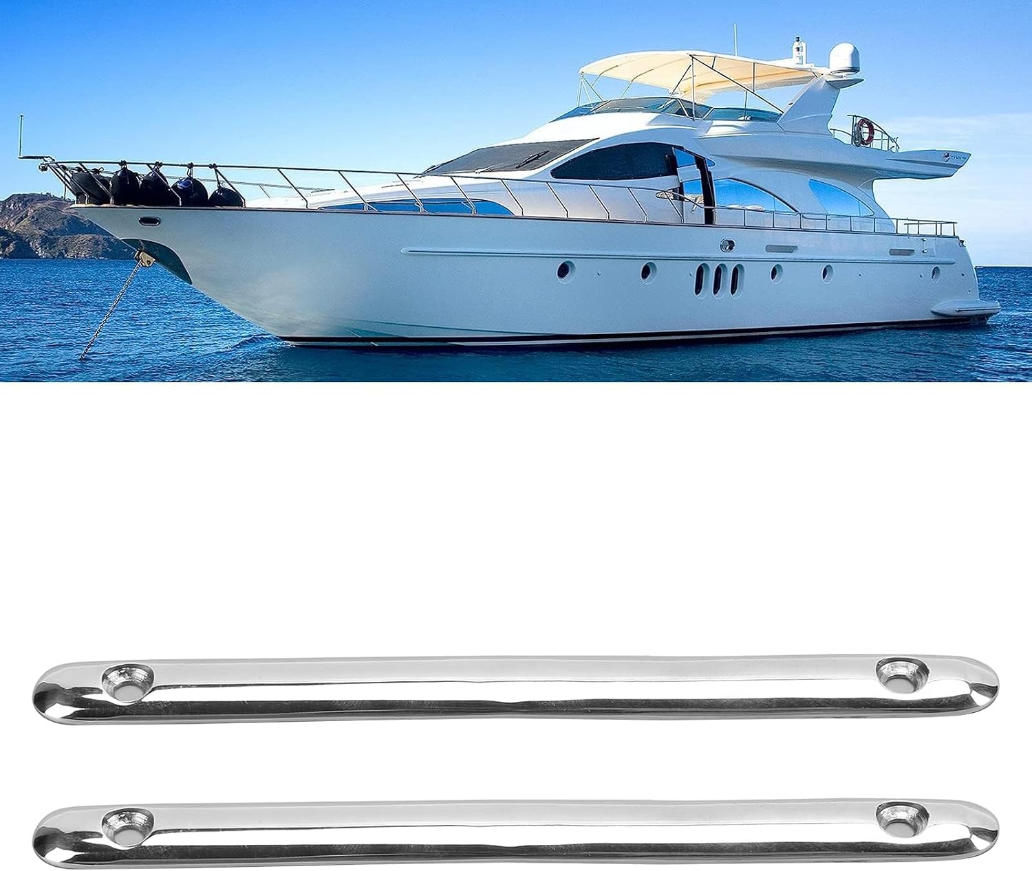 HERCHR 2 Pcs Stainless Steel Rub Strak Marine Boat Dock Guards, 5.9in Polished Line Rub Strakes for Boat Yacht RV Accessories
