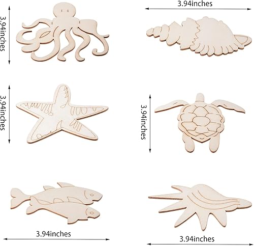 Miniatura 2 de 48 recortes de madera sin terminar de animales del océano para niños, pintura de madera a granel para que los niños pinten, recortes de vida animal