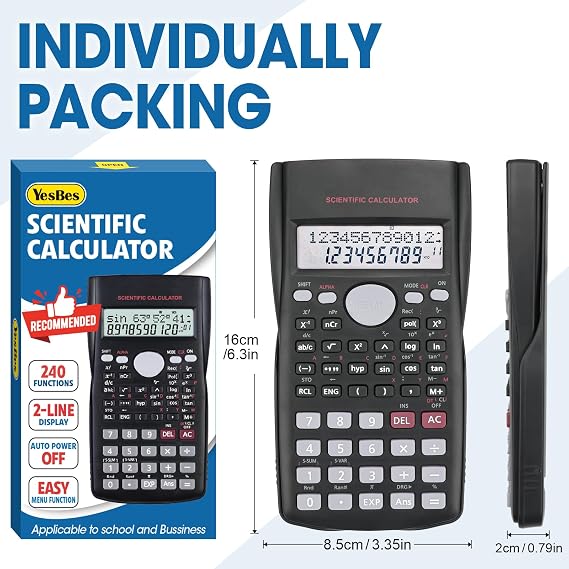24 Pack Scientific Calculators Bulk, 2-Line Large Screen Display 240 Functions Scientific Calculators for Students, Math Algebra Fraction Calculator for High School College School