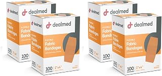 Dealmed Fabric Flexible Adhesive Bandages – 100 Count (4 Pack) Bandages with Non-Stick Pad, Latex Free, Wound Care for First Aid Kit, 2" x 4"