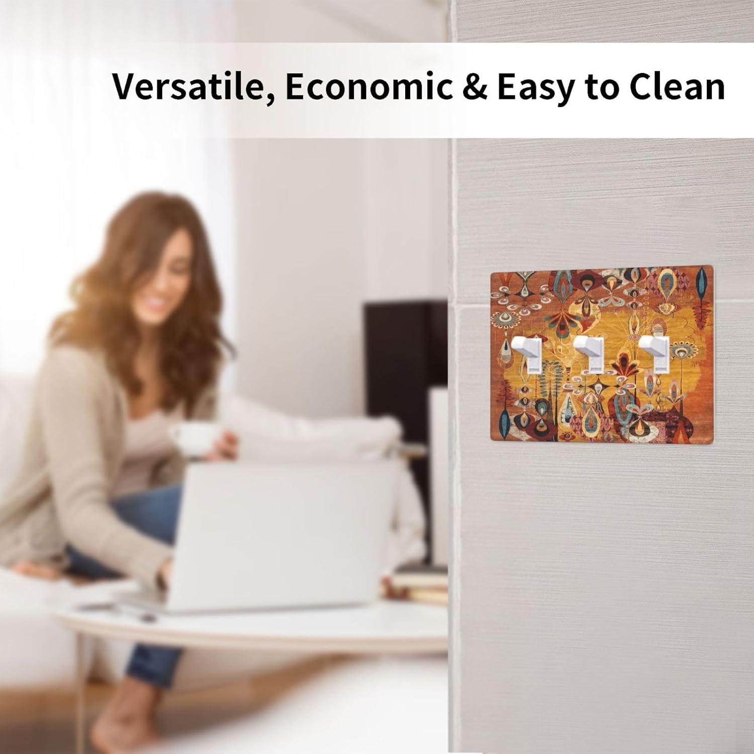 African Abstract West Folk Art Forms Unique Lines 3 Gang Triple Toggle Light Switch Wall Plate Cover Decorative Electrical Faceplate for Rustic Barn Door Home Living Room Decorate