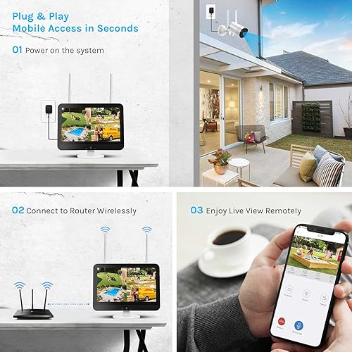 Miniatura 3 de Sistema de cámara de seguridad inalámbrica 2K con monitor, sistema de vigilancia WiFi todo en uno, NVR de 10 canales integrado de 10.1 pulgadas, 4