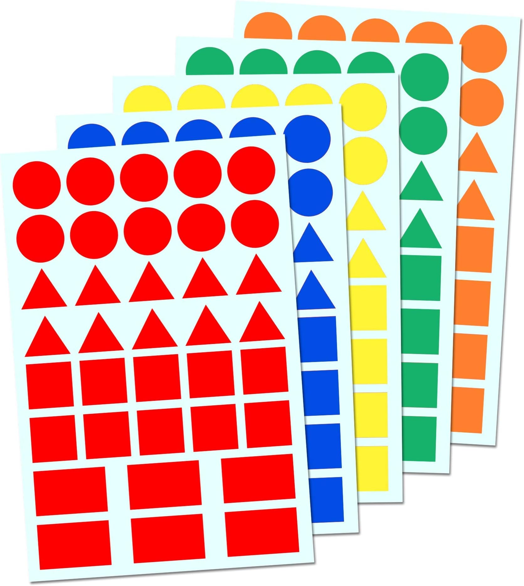 900 Pack - Colored Shape Stickers Labels, 3/4" - 4 Shapes, 5 Colors