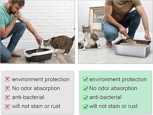 Miniatura 4 de Therwen Paquete de 4 cajas de arena para gatos de acero inoxidable extra grandes, sartenes de metal para gatos, antiadherentes, superficie lisa, a