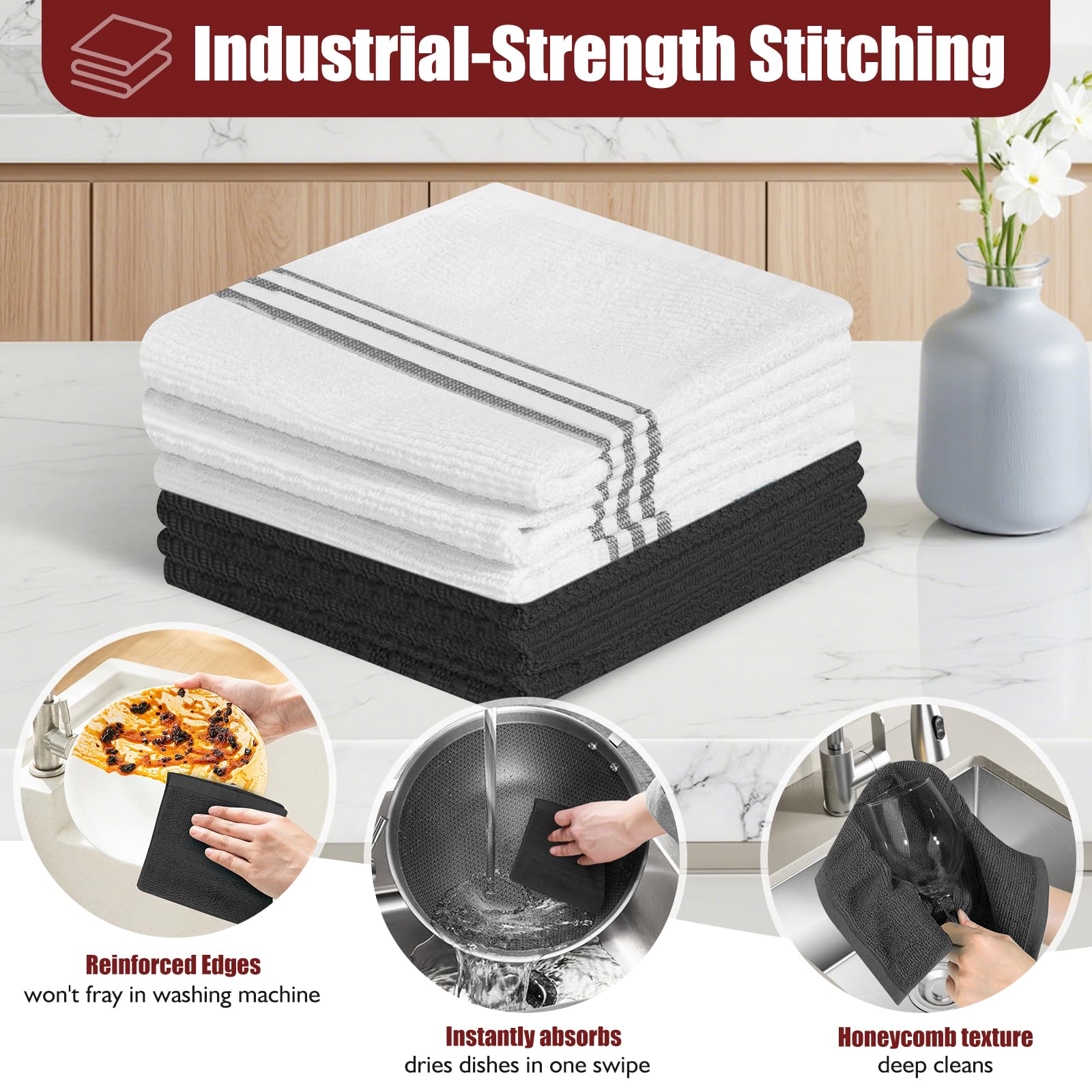 Set di guanti da forno e presine con impugnatura in silicone, resistenti al calore fino a 260 °C, confezione da 6 strofinacci/strofinacci per cucina, 100% cotone, essenziali per cucinare, cuocere al