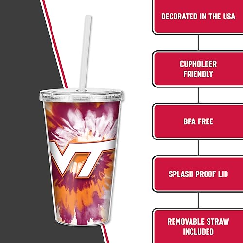 Miniatura 147 de Rico Industries NCAA Sports Team - Vaso transparente de 16 onzas con pajilla, vaso de viaje del color del equipo para fanáticos de los deportes