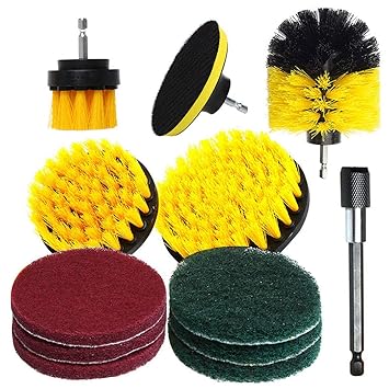 Outgeek 12PCS Power Brush Set Professional Assorted Reusable Sticky Disc Multicolor Drill Cleaning Brushes Power Cleaning Brushes fot Tub