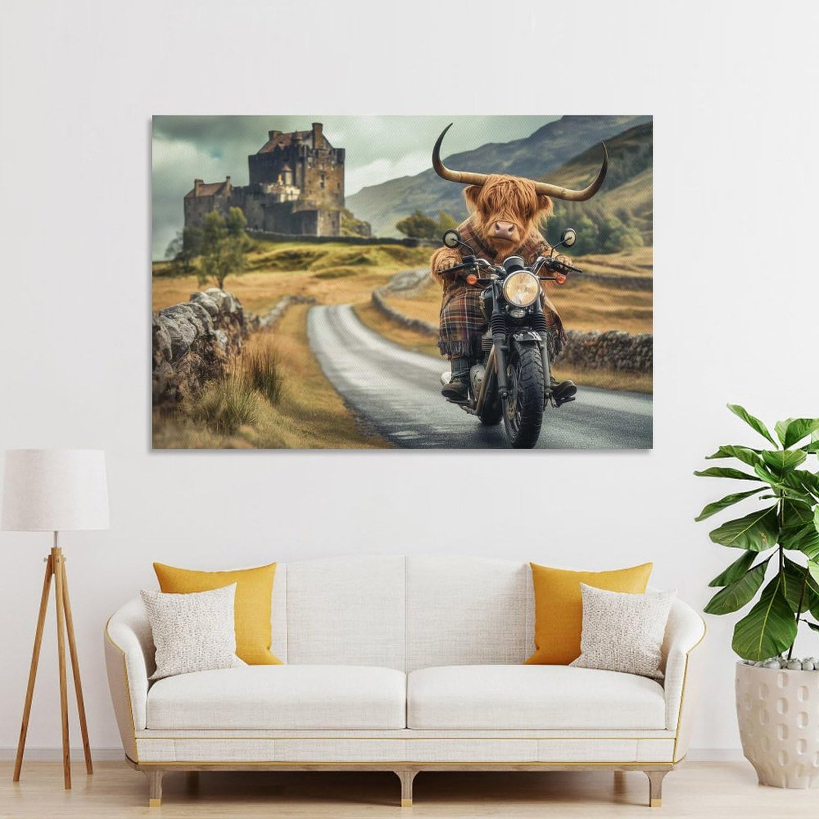 Junmoney Highland Cow Scotland Wall Art Print, 12x18inch(30x45cm), for Living Room, Bedroom, Office Or Hallway, Canvas Wall Art That Fits Changing Layouts