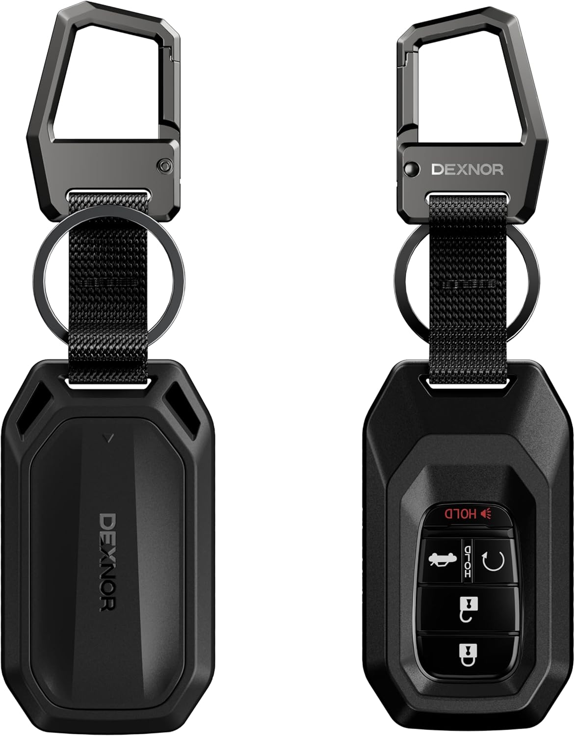 Dexnor Rugged Key Fob Cover with Carabiner & Keychain 5 Buttons for Honda 2026 2025 2024 2023 Civic Accord CR-V HR-V Pilot Keyfob Case Protector, Black