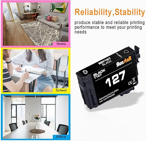 Miniatura 5 de Run Star 1 cartucho de tinta remanufacturado negro 127 para Epson 127 T127 uso para Epson Workforce 60 435 520 545 645 840 845 WF-3520 WF-3540