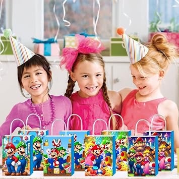 VAESCOL 12pcs Mario Gift Bags Goodie Bags with Handles for Mario Themed Birthday Party Decorations Supplies
