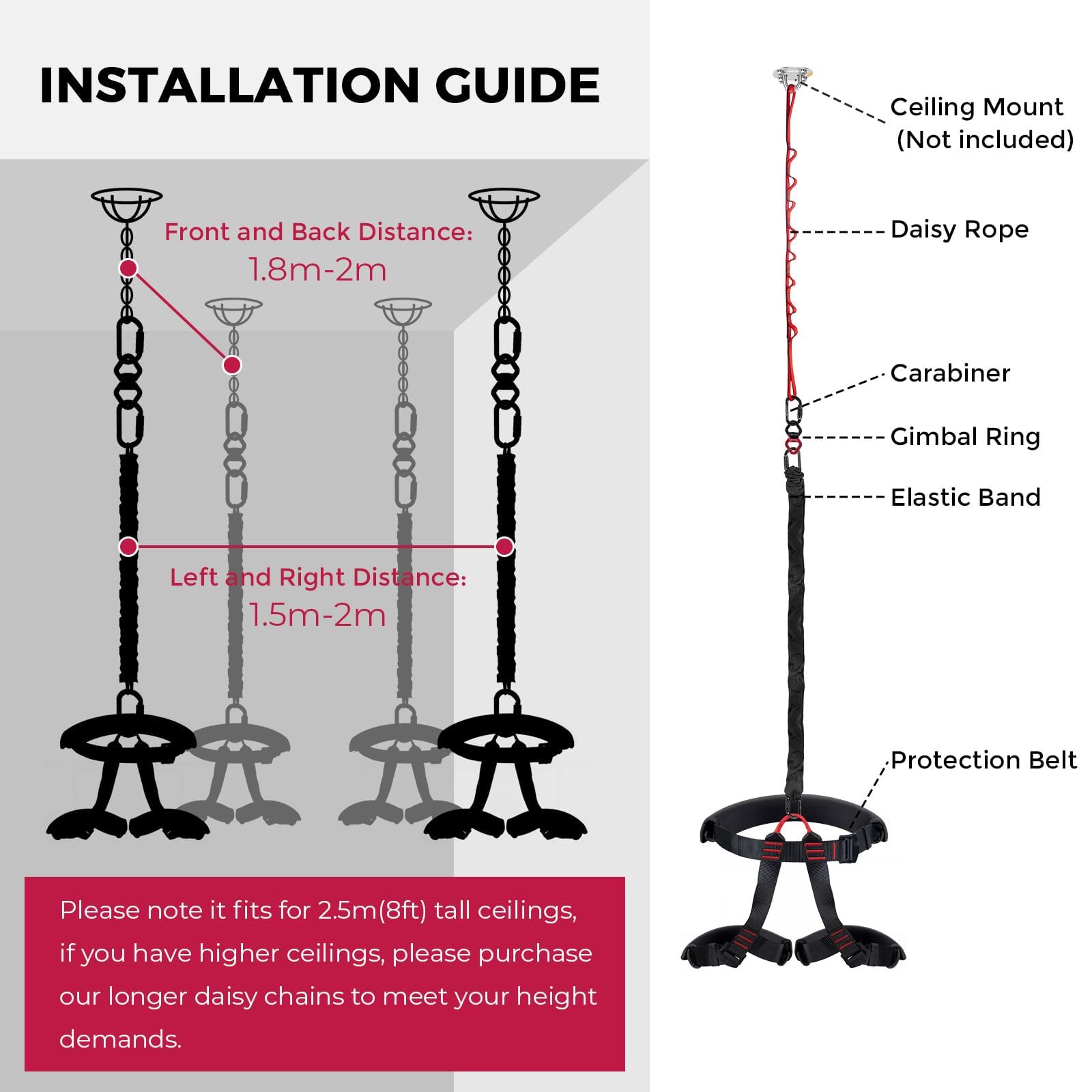 DASKING Set attrezzatura fitness bungee aereo aggiornato, imbracatura e corda elastici regolabili per allenamento a casa, gravity yoga, bungee dance, kit corda volante