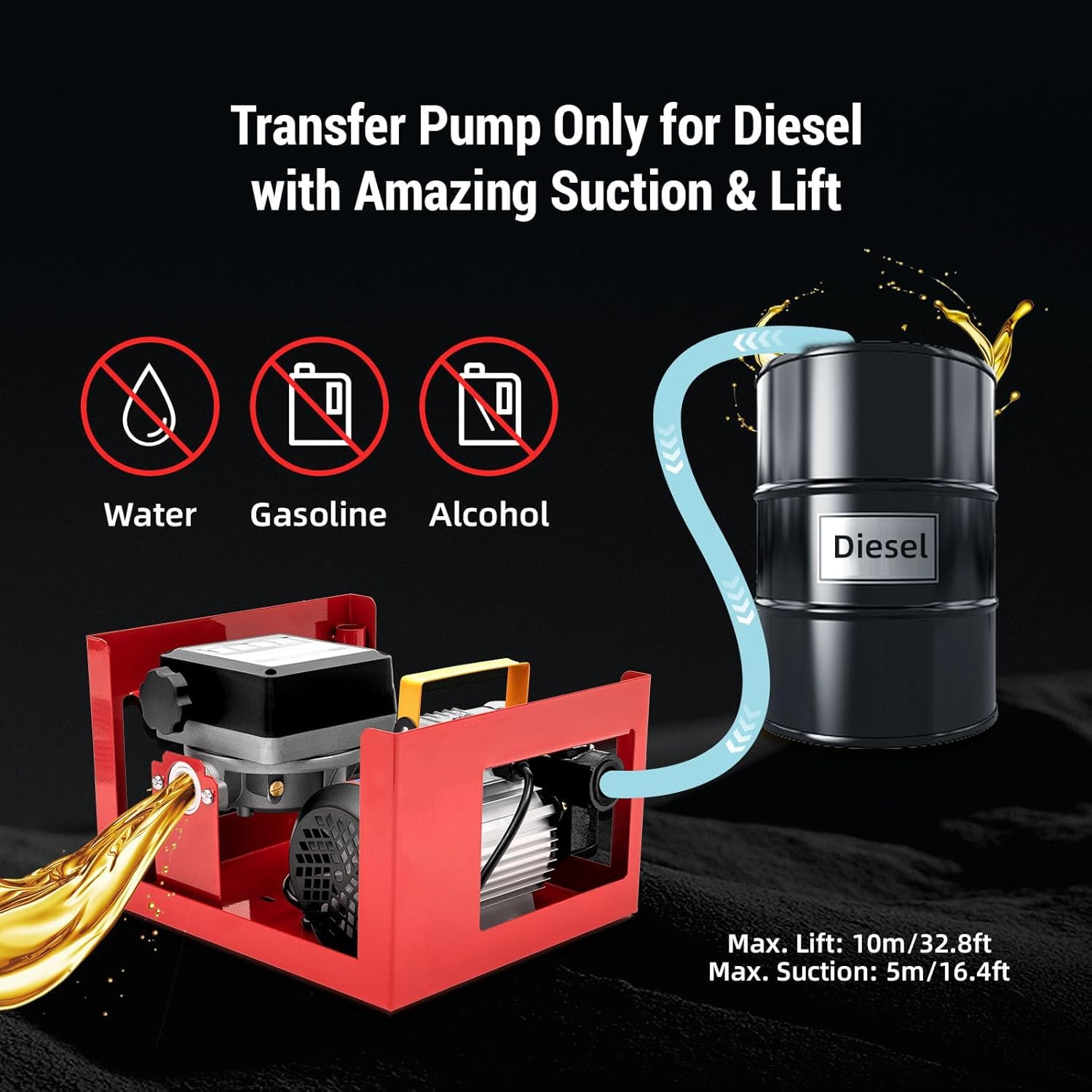 Pompa diesel, 220 V 550 W, pompa per olio 60 l/min, autoadescante, con pistola automatica e ugello per carburante, pompa autoadescante per officine auto, riciclaggio di auto