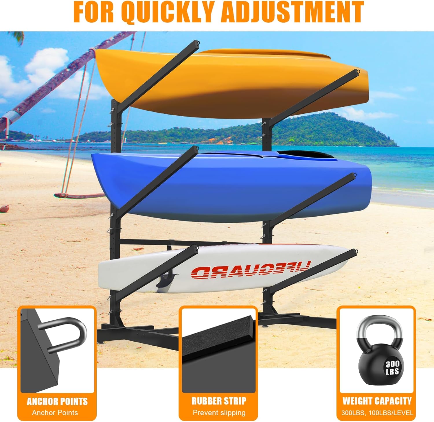 Cross Base Double Layer Kayak Storage Rack | Heavy Duty Kayak Racks for Garage and Outdoor Storage | Quick Installation Storage Rack for Kayak, Canoe, Surfboard & Paddleboard
