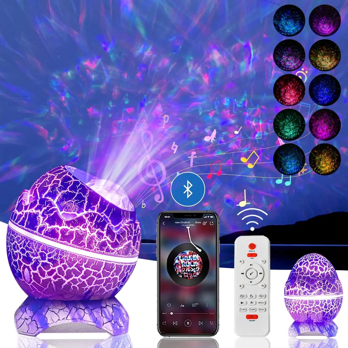 Star Projector,Dinosaur Eggs Galaxy Projector with Remote Control,Led light Built in Bluetooth Speaker for baby kids,Bedroom, Car, Party Decoration