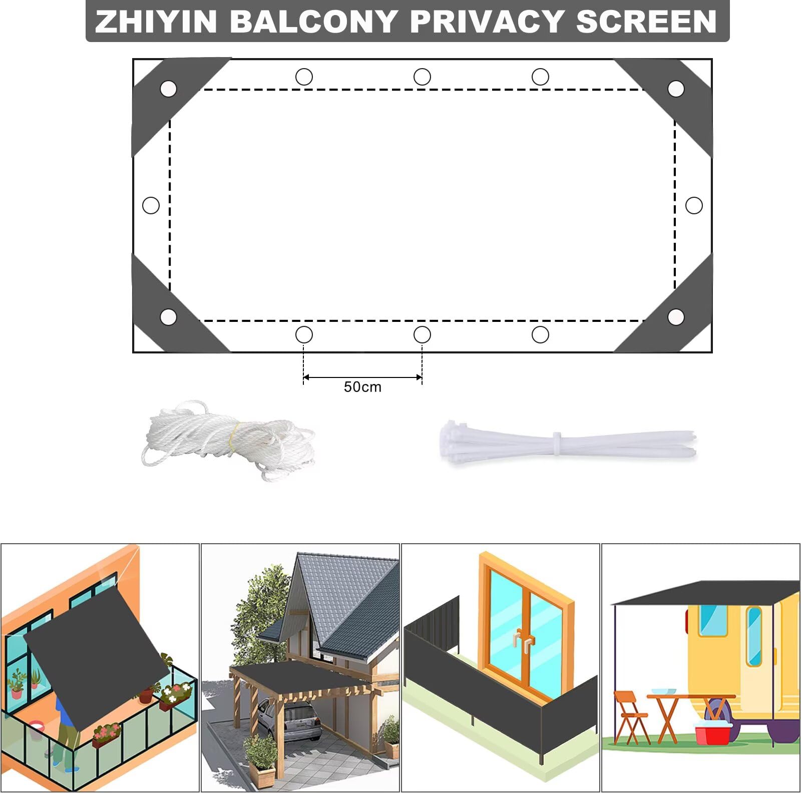 Protezione UV e antivento per balcone, 300 x 950 cm, per recinzioni da giardino, copertura parasole, copertura per balcone, materiale resistente alle intemperie