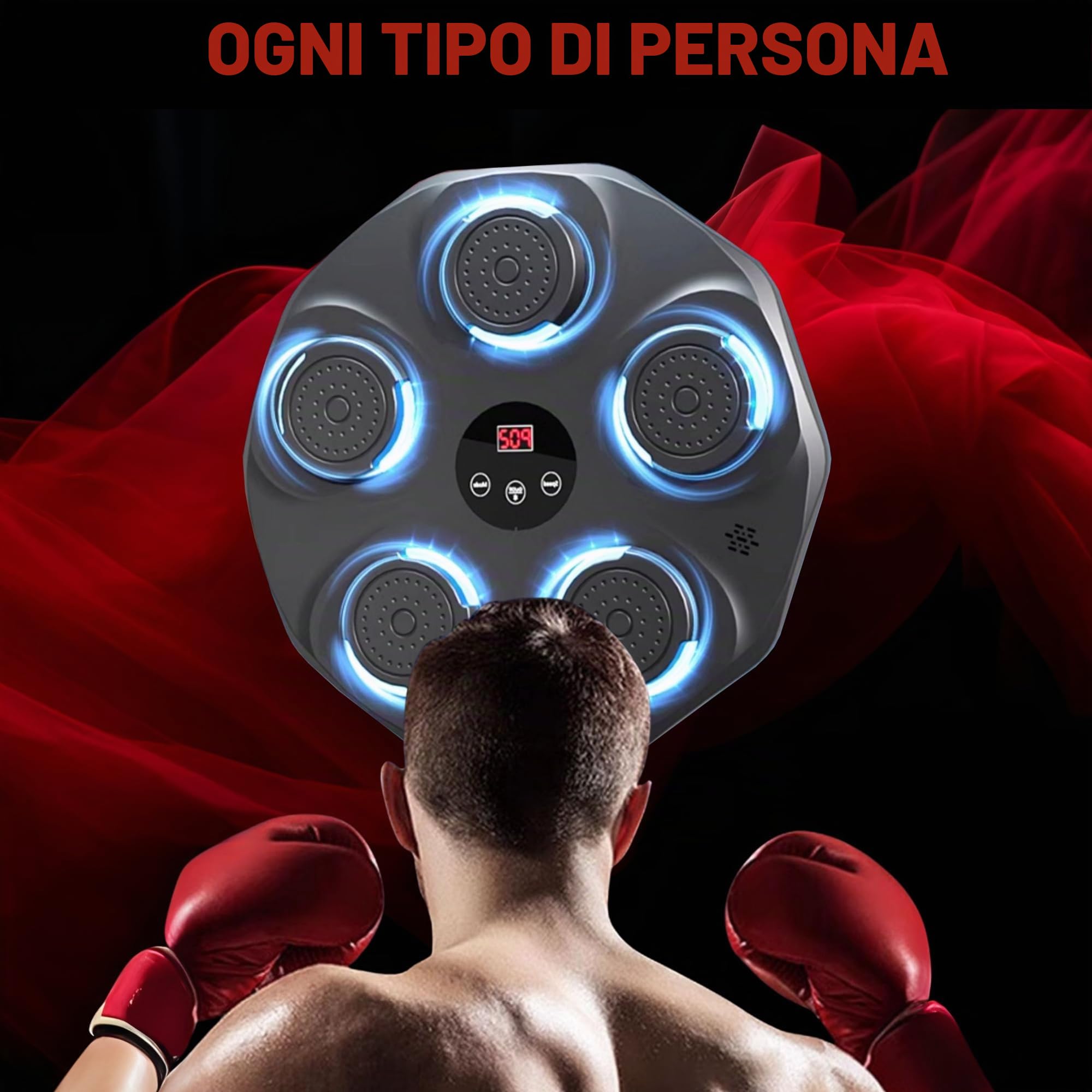 MAGIC SELECT Macchina da boxe musicale da parete con LED, guantoni da boxe, Bluetooth e luci al ritmo della musica, pugilato per bambini/adulti (9 modalità, 43 x 43 cm)