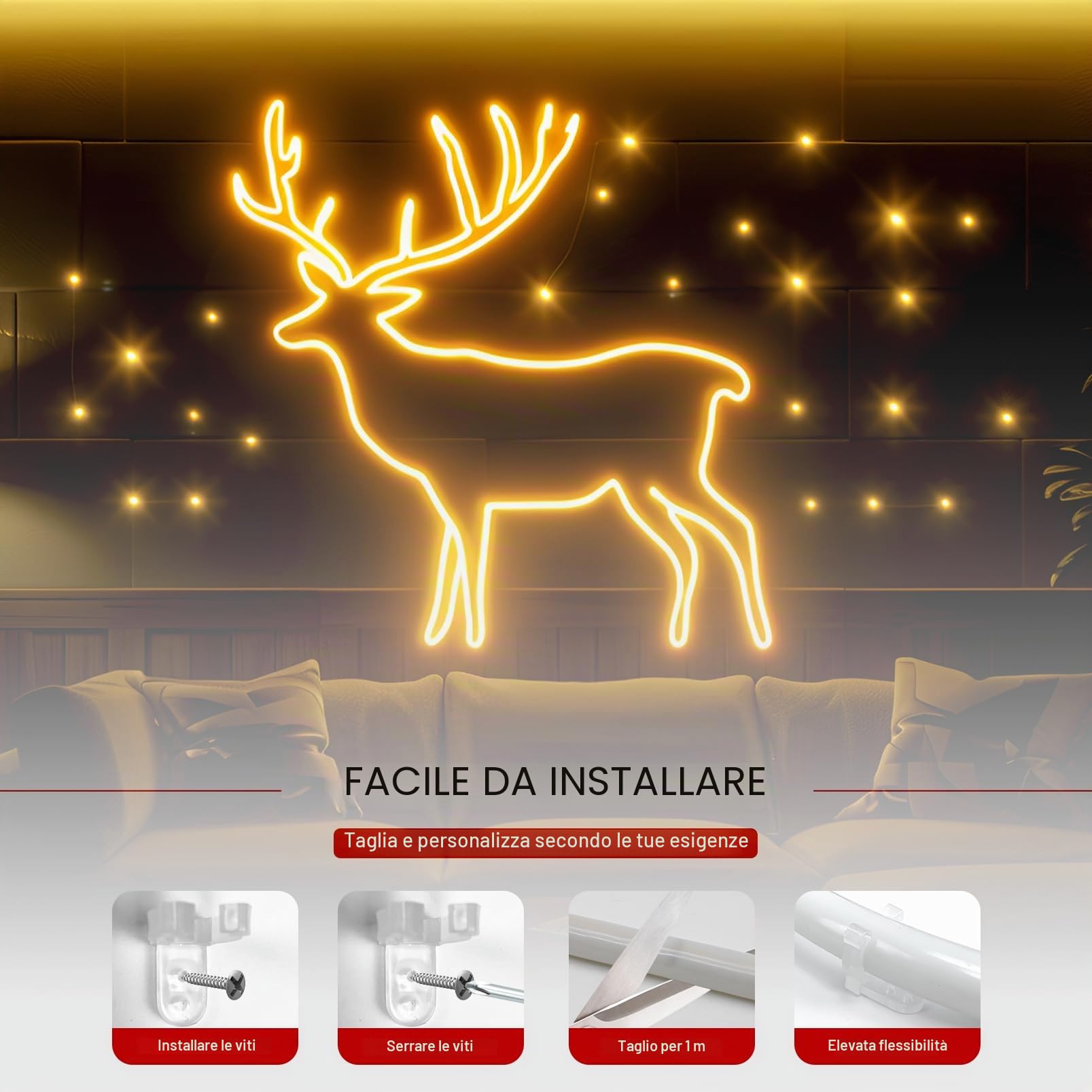 KSIBNW Striscia LED Neon 10M, 220V Luci Camera da Letto Esterno Flessibile Impermeabile IP65 Interni Bagliore a 320° Luce con Alimentatore 120 led/m Nastri LED per Decorazione,Bianco Naturale