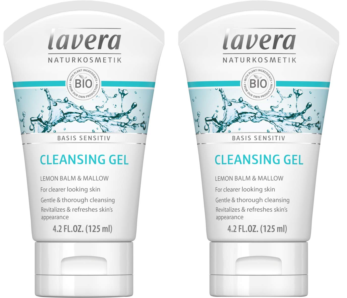 lavera basis sensitiv Facial Cleansing Gel: Natural & Organic Face Wash with Lemon Balm & Mallow Extract gently removes excess oil & impurities for clean pores & fresh feeling skin - 4 Oz (Double Pack)