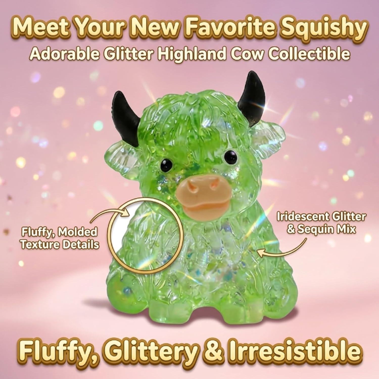 Highland Cow Squishy, Glitter Highland Cow Squishies Jumbo Soft Slow Rising Fidget Toy Sensory Squeeze Toy Giant Cows Stress Relief Ball Cute Anxiety Relief Desk Decor for Cows Lovers(SetB)