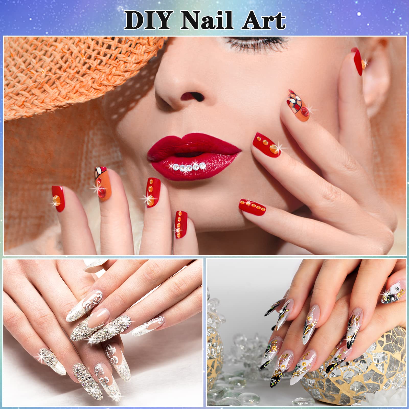 Diboniur 14 Fogli Brillantini Adesivi di Gemme per Viso, 2310 Pezzi Glitter Make Up Strass Autoadesivi Occhi Corpo, per Festival e Decorazioni Nail Art