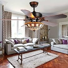 52" Black Ceiling Fan with 5 Brazilian Cherry/Harvest Mahogany Blades & Tiffany Glass Light Kit