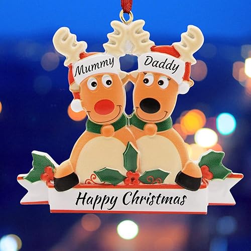 Miniatura 3 de Adorno personalizado para árbol de Navidad con ciervo, familia de 2, 3, 4, 5, 6, 7, 8 nombres, lindo reno de Papá Noel, decoración de Navidad,