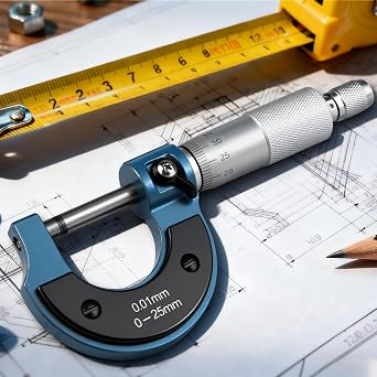 GEU Outside Micrometer 0-25mm, 0.01mm High Precision Metric Caliper | 0.01mm Graduation Thickness Gauge Tool with Carbide Tipped Anvil, Satin Chrome Finish & Calibration Wrench for Mechanics DIY