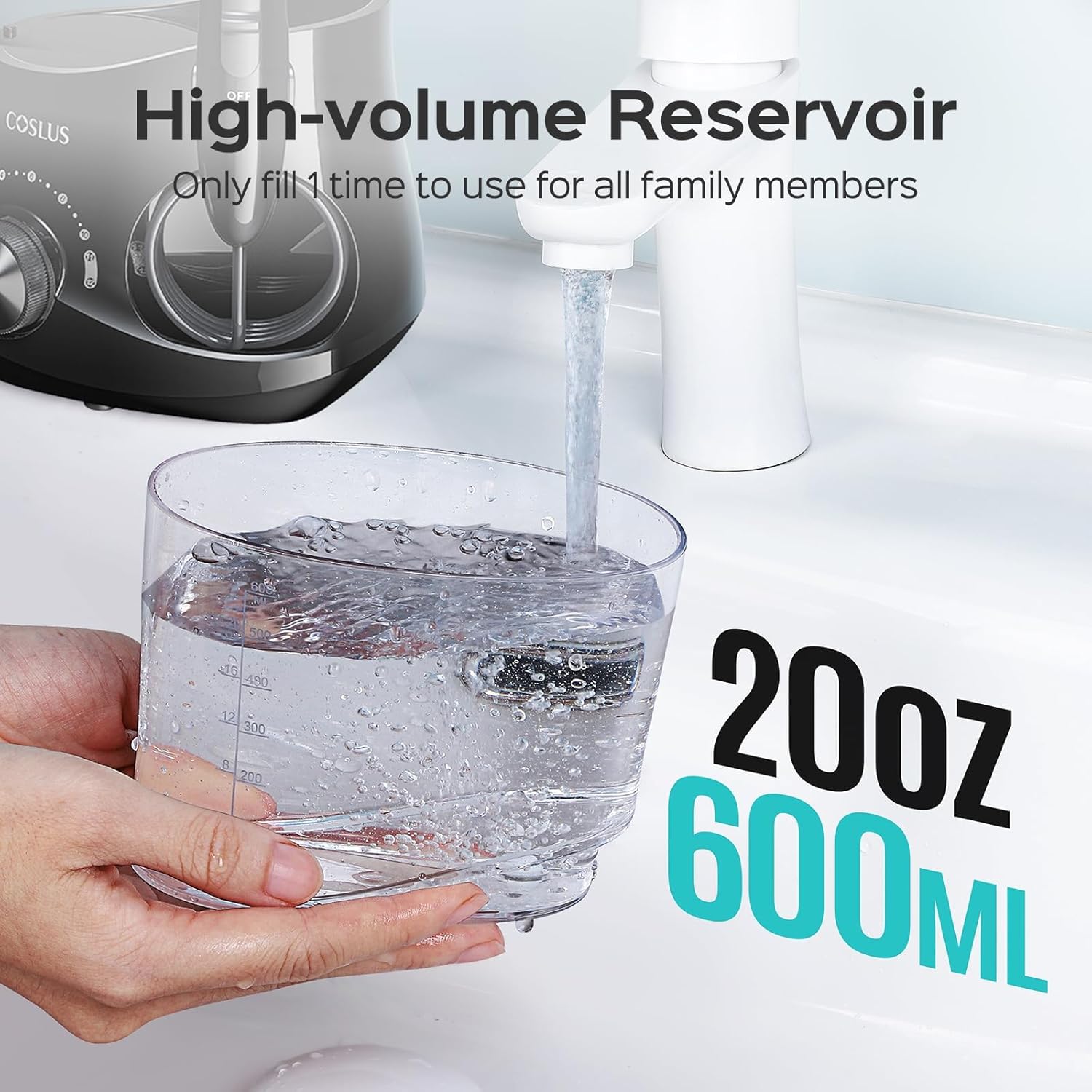 COSLUS E1 Professional Water Flosser for Teeth: 12 Pressure Settings Electric Dental Pick for Tooth Cleaning, Sensitive Gums, Braces, Oral Care - Home Use, ​​4 Jet Tips for Multiple Users, Family