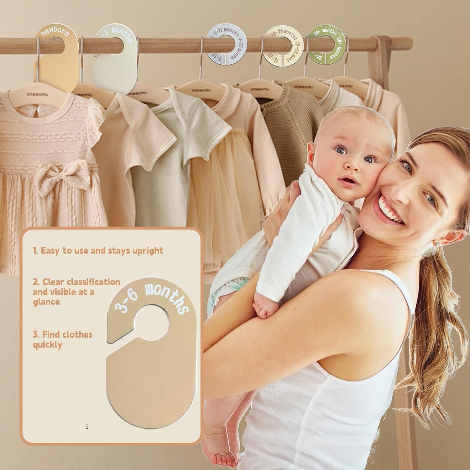 16PCS Baby Closet Dividers, Baby Clothes Organizer for Closet, Nursery Decor Hanger Dividers from Newborn to 24+ Months, Easily Organizing Little Baby Girls or Boys Room