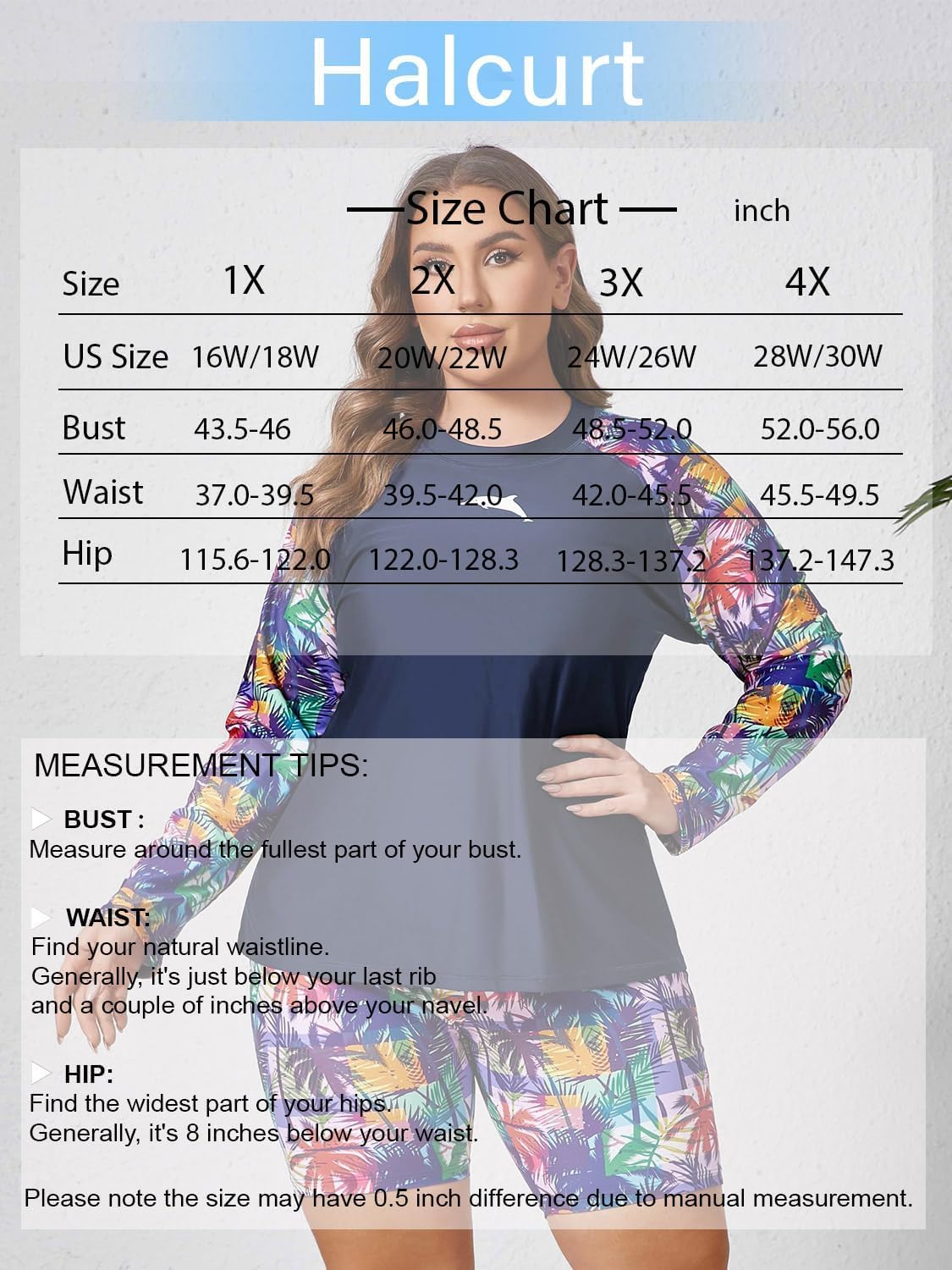 Halcurt Women's Built in Bra Long Sleeve Rash Guard Plus Size 2 Piece Swimsuit Shirt and Shorts - Image 6