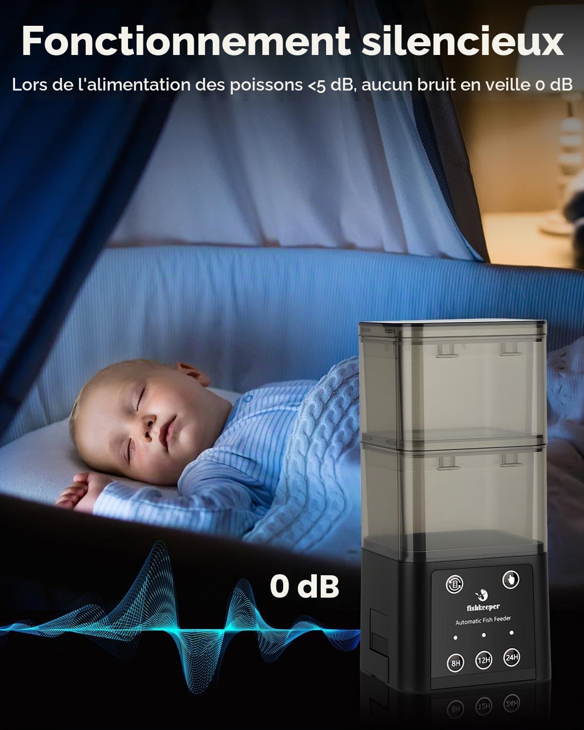 fishkeeper Distributeur automatique de nourriture pour poissons avec trois modes d'alimentation programmés, 520 ml, convient pour l'alimentation des aquariums en vacances, distributeur automatique de
