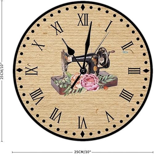 Vista 170 de Relojes de pared de madera para máquina de coser de flores, relojes sin marco, 10 pulgadas, brillante, silencioso, sin tictac, funciona
