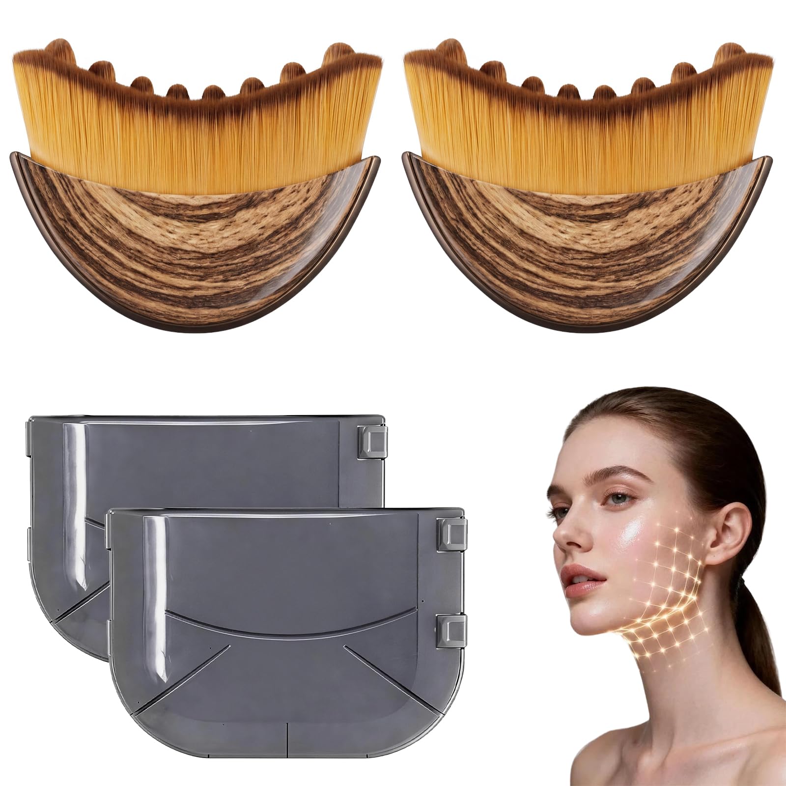 2pcs lymphatic contour face brush,lymphatic drainage massager with super soft bristles,face sculpting brush to reduce puffiness & define jawline,dry brush with hypoallergenic ergonomic