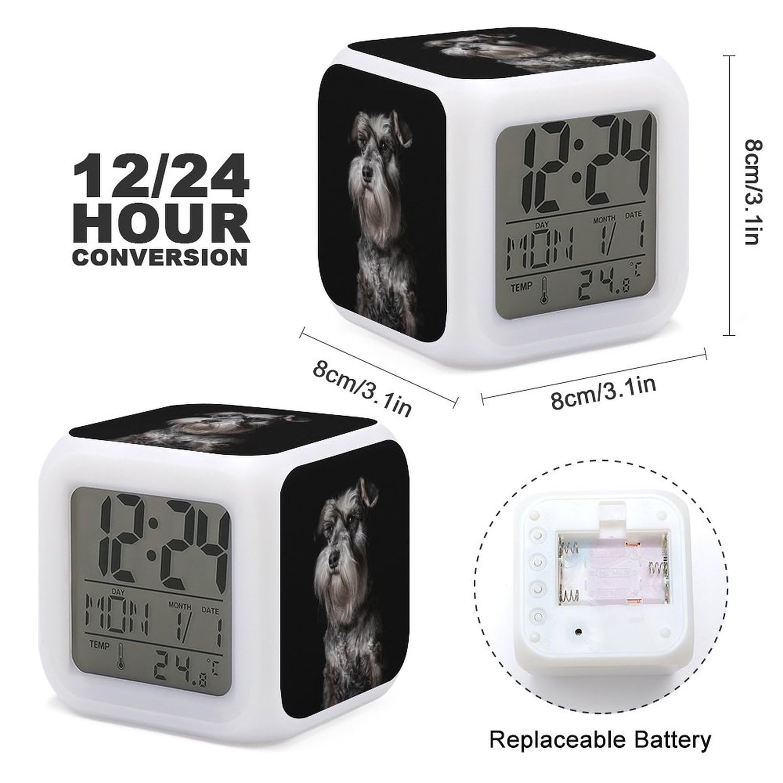 Amazon.co.jp: ミニチュアシュナウザーの肖像画 デジタル時計おしゃれ