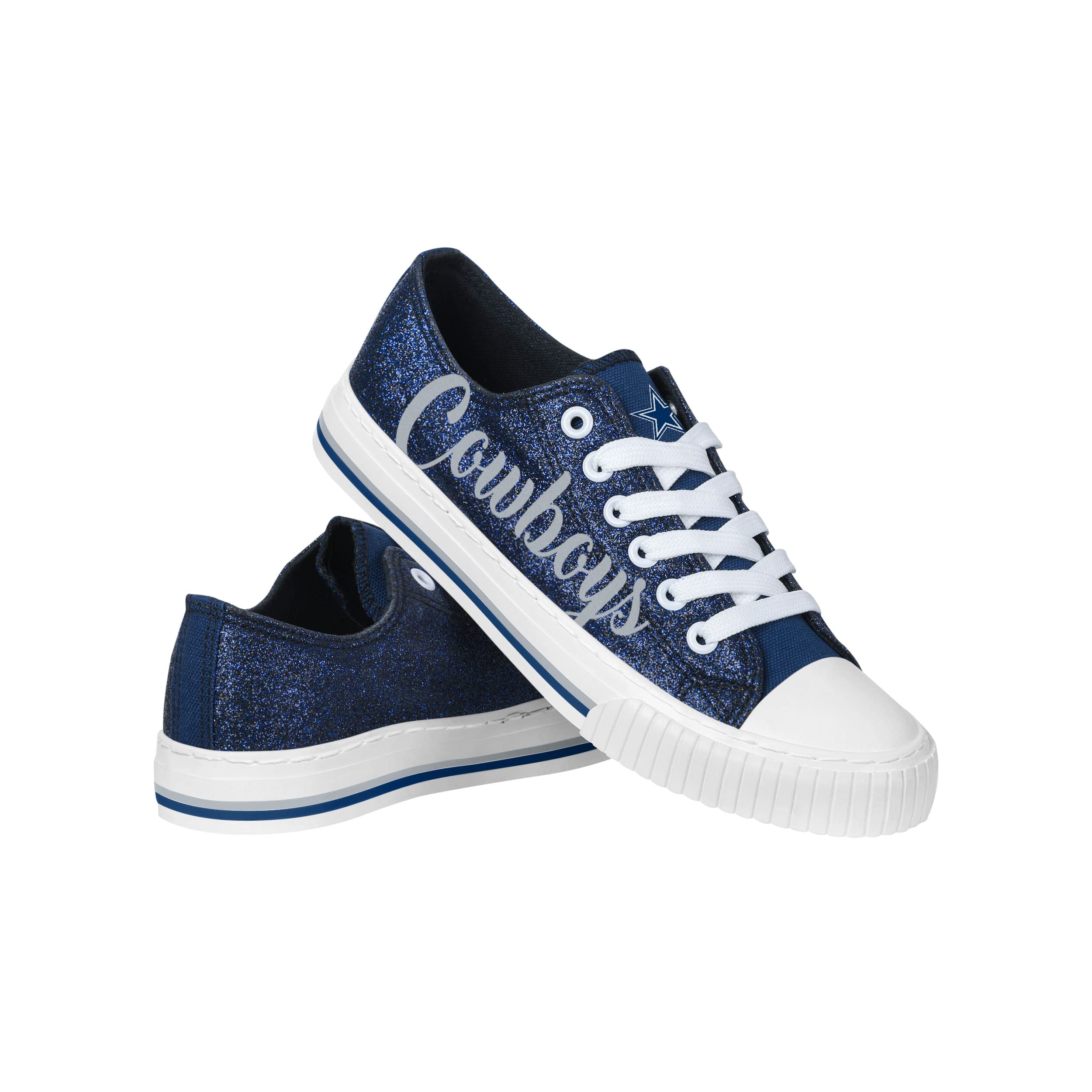FOCO Womens NFL Team Logo Ladies Fashion Color Glitter Low Top Canvas Sneakers Shoes
