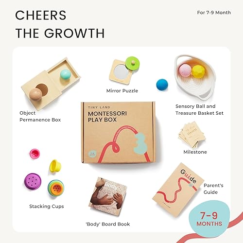 Miniatura 2 de Tiny Land Montessori - Juego de juguetes para bebés de 7 a 9 meses, kit de juego de sensores - Juguetes de aprendizaje de madera 5 en 1 con caja de
