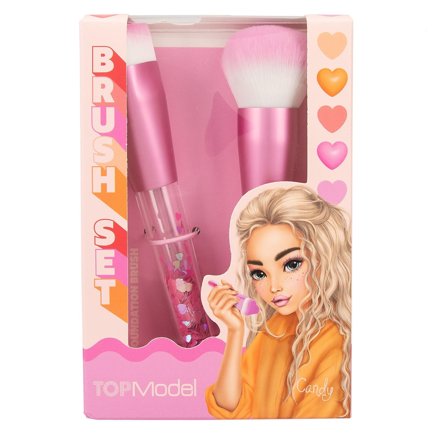 Depesche 12817 TOPModel Beauty and Me-Estuche Rosa, con Mangos Transparentes y corazón de Confeti, con 2 brochas para bronceador y Base de Maquillaje, Multicolor