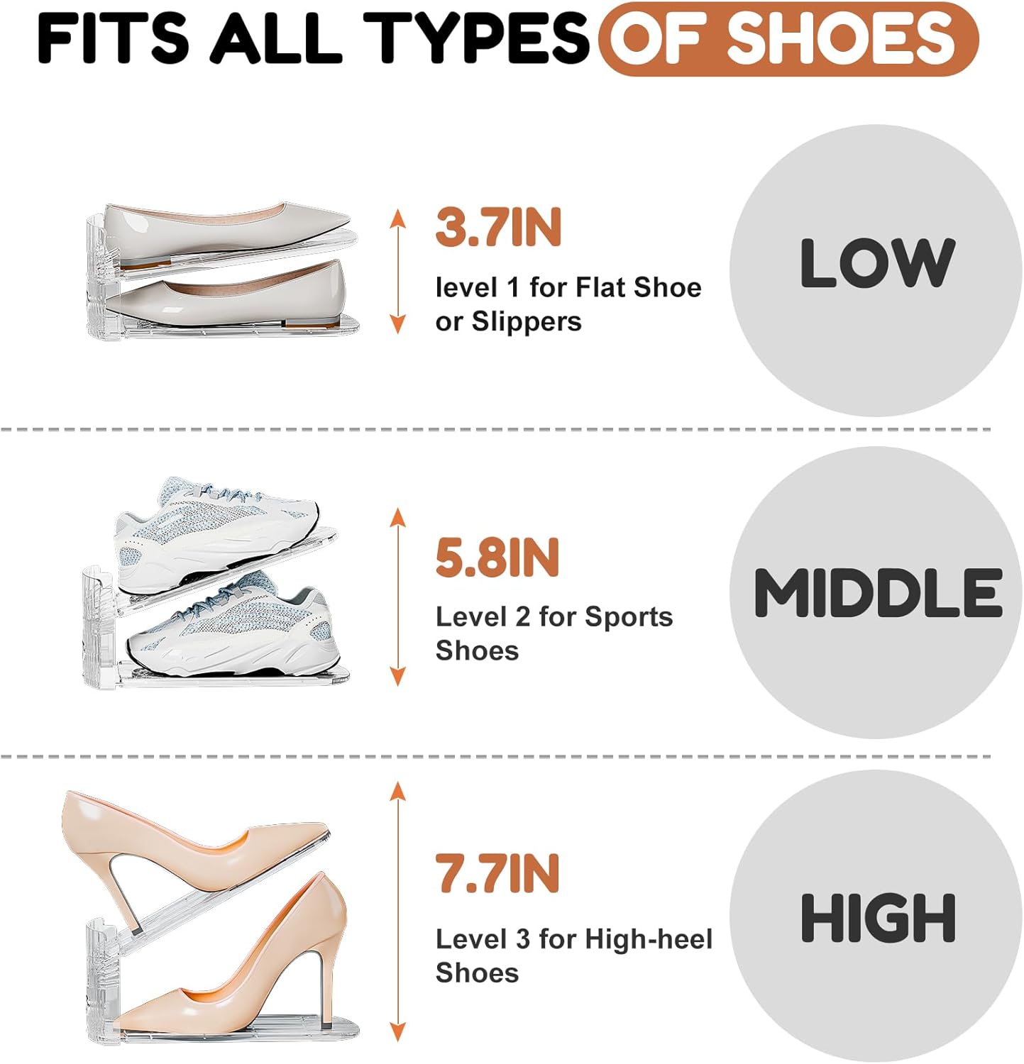 Neprock Shoe Slots Organizer for Closet,12 Pack Acrylic Shoe Stackers for A Pair of Shoes,3 Levels Adjustable Shoe rack storage Shoe Space Saver 50%(Clear,12 Pack)