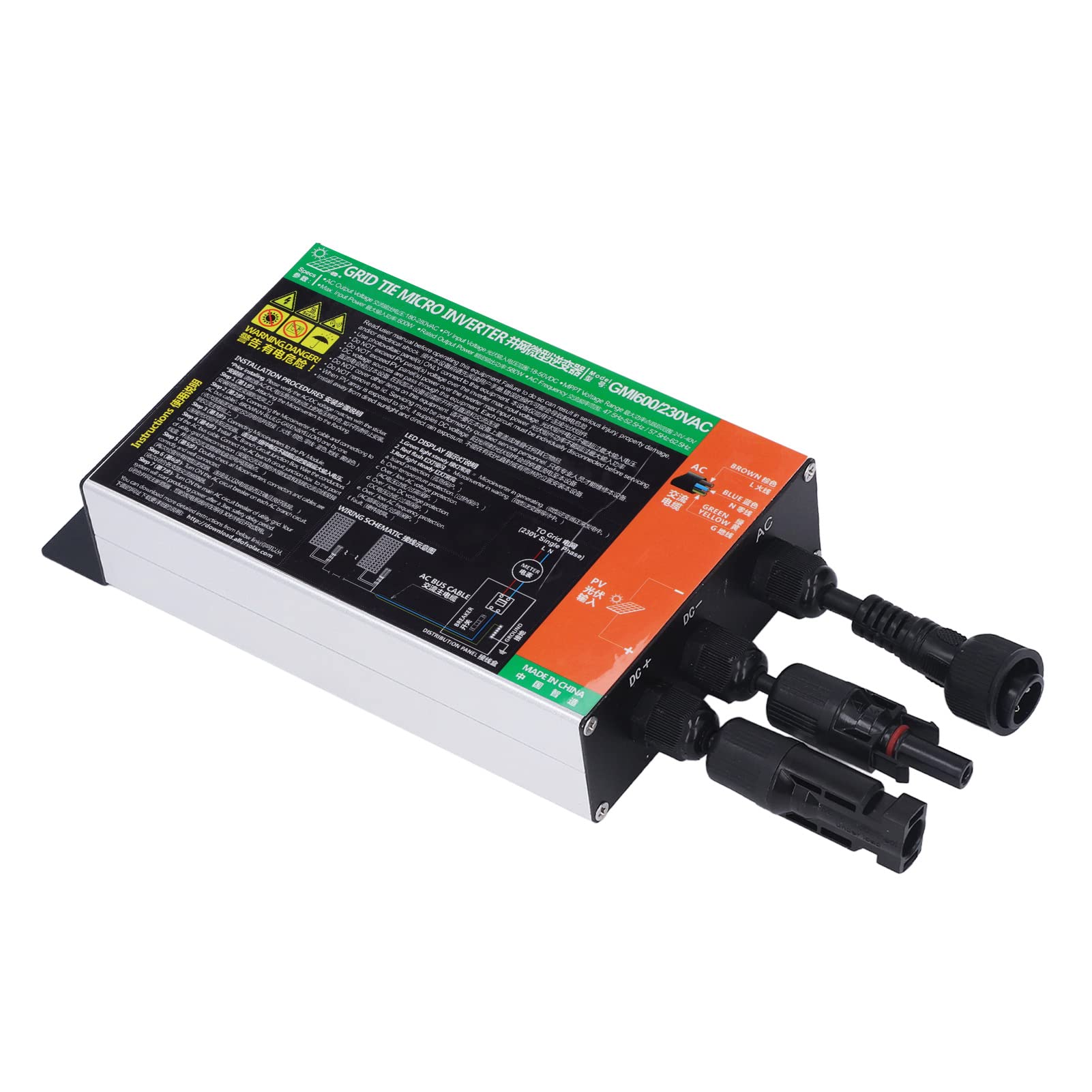 Micro Inverter a Griglia Convertitore a Onda Sinusoidale Pura Ad Alta Efficienza per Sistemi di Energia Solare Lega di Alluminio 1 unità (600W)