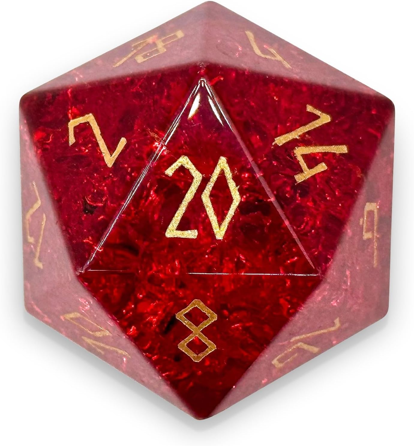 Norse Foundry Shattered K9 Rainbow Glass D20 Dice - 30mm Hand-Carved Boulder® - Gold Font for Tabletop Roleplaying Games - Premium K9 Glass with Hypnotic Fractured Colors