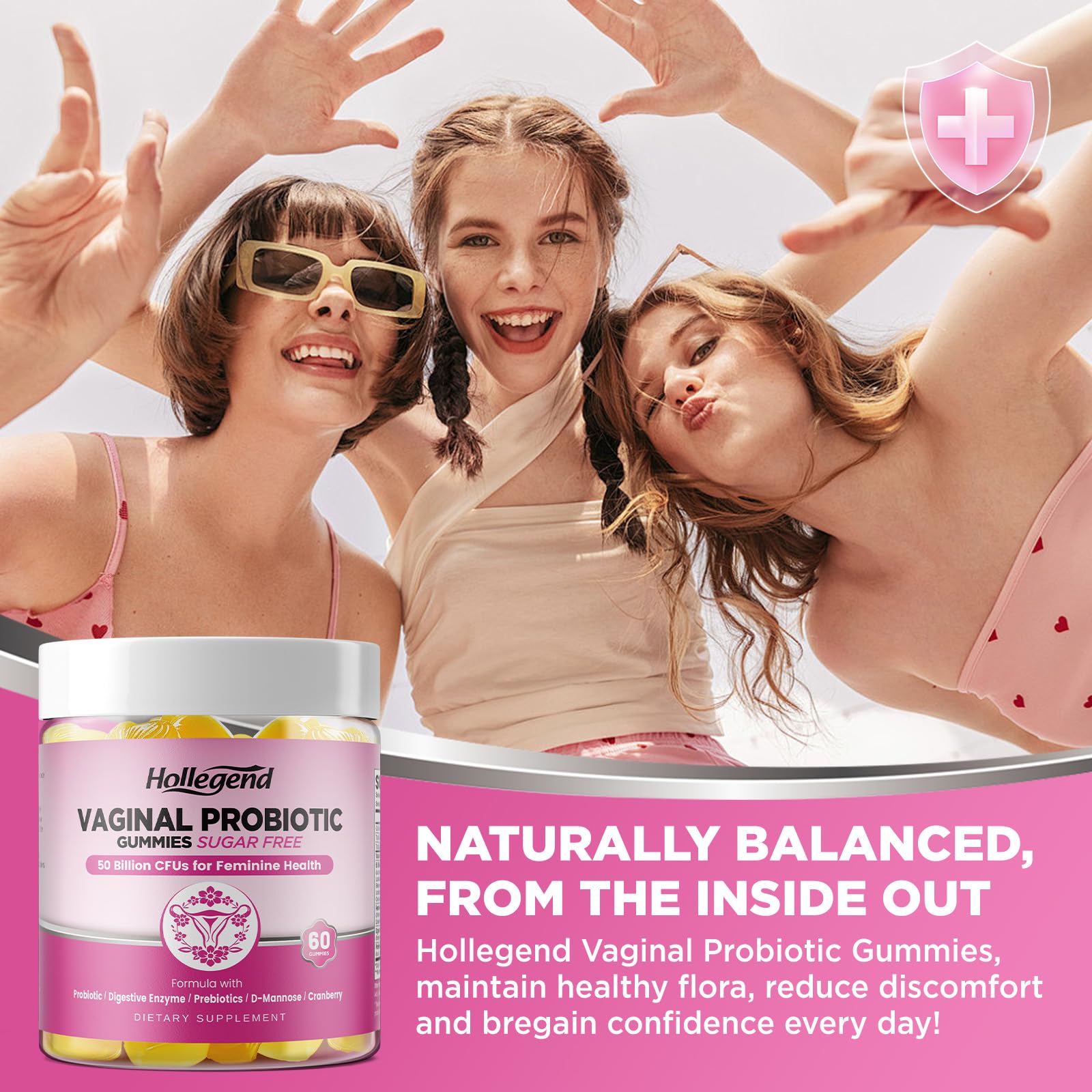 Vaginal Probiotics Gummies for Women Balanced pH, 50 Billion CFUs for Feminine Vaginal odor & Flora, Cranberry, D-Mannose, Vitamin C for Yeast Balance & Immune Health, Sugar Free, Pineapple, 60 Chews